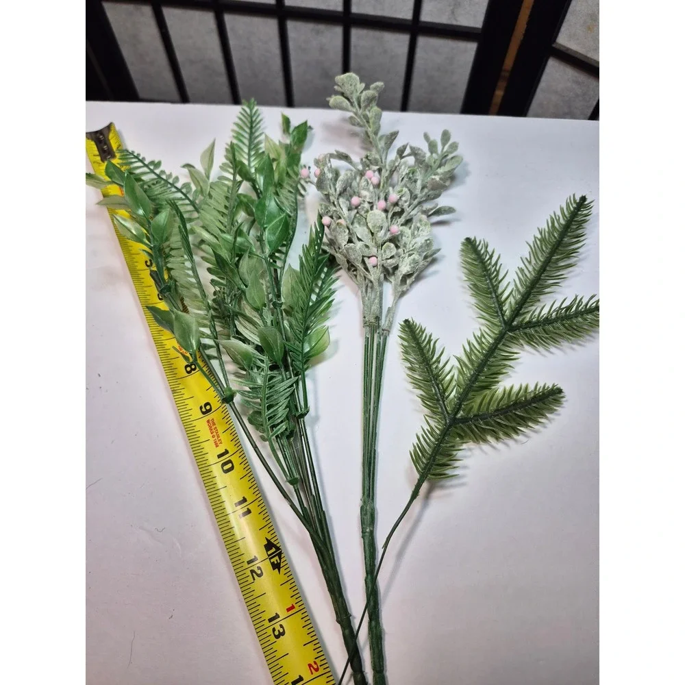 Artificial Greenery Stems Bundle Fern Frosted Pink Berry Pine Branch 13 Inch